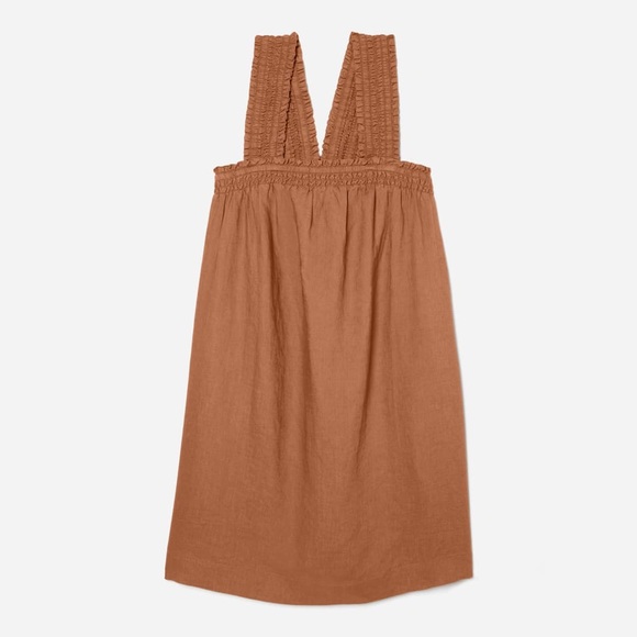 Everlane Dresses & Skirts - Everlane THE SMOCKED LINEN DRESS Tawny Brown Pockets Oversized Size XS